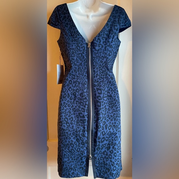 SOLD! BB Dakota Blue Leopard Print Denim “Freye” Dress NWT Sz 6 Retro Rockabilly - Picture 4 of 12
